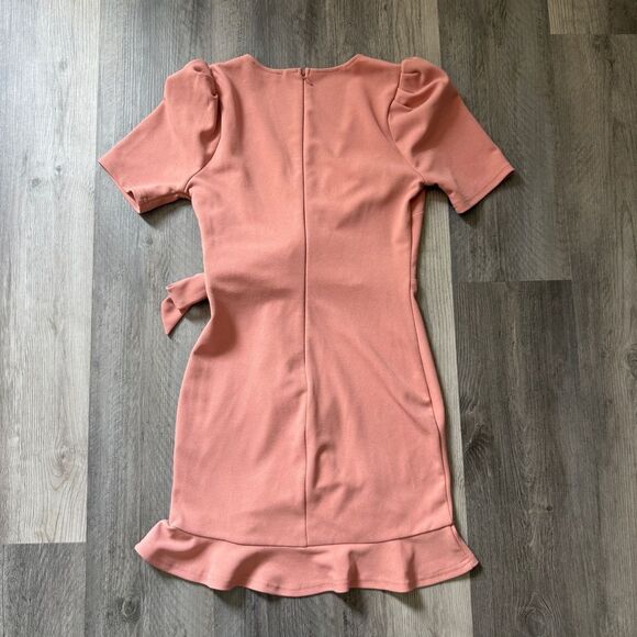 Fashion Nova Dusty Pink Ruffle Dress Small Feminine Surplice Wrap - Picture 7 of 11